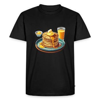Délicieuse pile de crêpes au sirop et au beurre - T-shirt Premium bio Homme - noir - Devant - Nico (187cm)