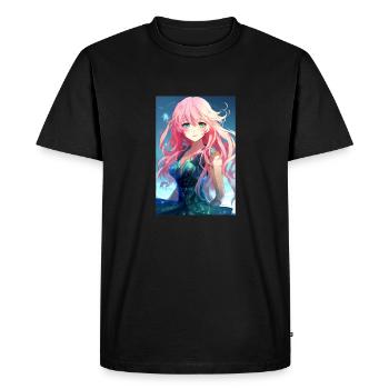 Fille manga anime aux cheveux roses - T-shirt Premium bio Homme - noir - Devant - Nico (187cm)