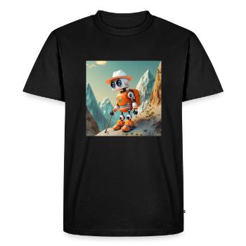 mignon petit robot vintage orange fait de l’escalade - T-shirt Premium bio Homme - noir - Devant - Nico (187cm)
