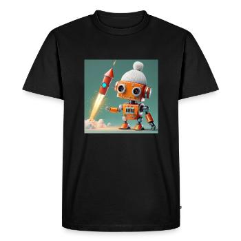 cute robot is launching New Year's Eve rockets - Men's Premium Organic T-Shirt - black - Front - Nico (187cm)