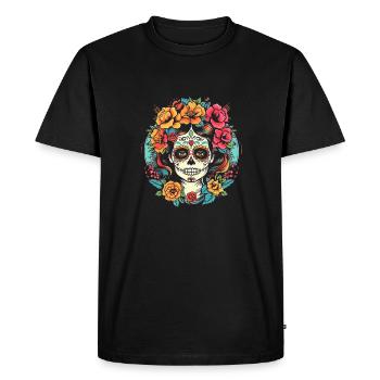 Flower Style Skull | Flowers & Skull | Mexican Art - Men's Premium Organic T-Shirt - black - Front - Nico (187cm)