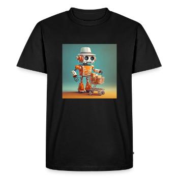cute little orange vintage robot buying groceries - Men's Premium Organic T-Shirt - black - Front - Nico (187cm)