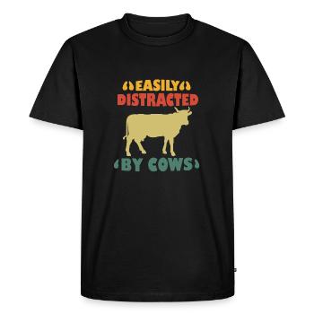 Rétro Vintage Facilement Distrait Par Les Vaches - T-shirt Premium bio Homme - noir - Devant - Nico (187cm)