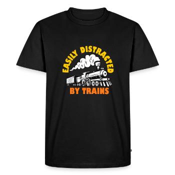 Facilement distrait par les trains - T-shirt Premium bio Homme - noir - Devant - Nico (187cm)