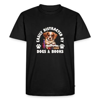 Easily Distracted By Dogs And Books - Men's Premium Organic T-Shirt - black - Front - Nico (187cm)