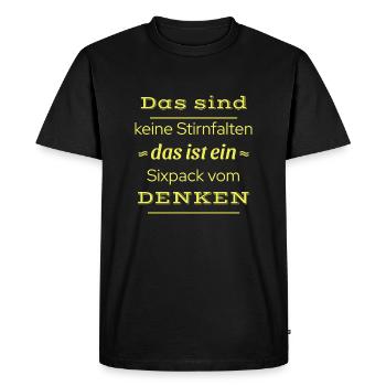 Funny Sayings - Forehead Wrinkle Sixpack - Men's Premium Organic T-Shirt - black - Front - Nico (187cm)