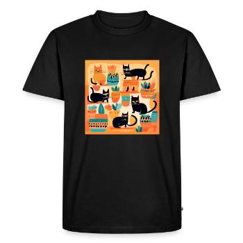 Boho Chats Abstrait Plantes 2 - T-shirt Premium bio Homme - noir - Devant - Nico (187cm)