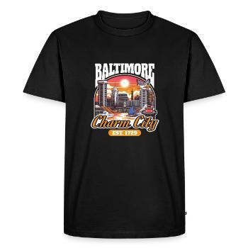 Baltimore Charm City Cartoon Paysage urbain - T-shirt Premium bio Homme - noir - Devant - Nico (187cm)
