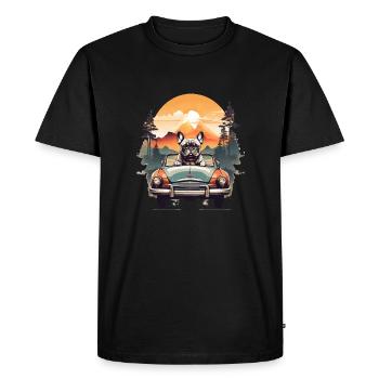 Bouledogue français dans une voiture ancienne - T-shirt Premium bio Homme - noir - Devant - Nico (187cm)