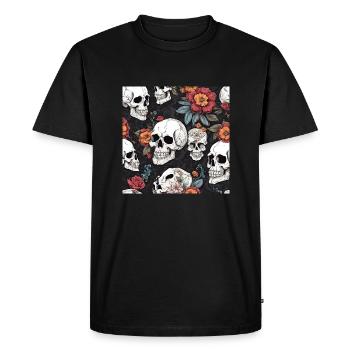 Skull and Flowers - Men's Premium Organic T-Shirt - black - Front - Nico (187cm)