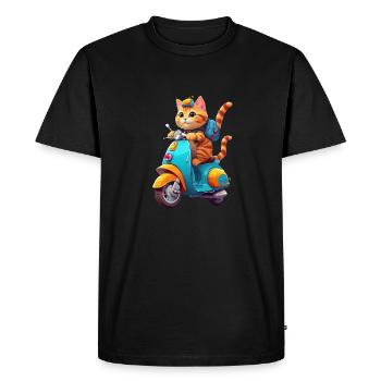 Cat Rides Scooter - Men's Premium Organic T-Shirt - black - Front - Nico (187cm)