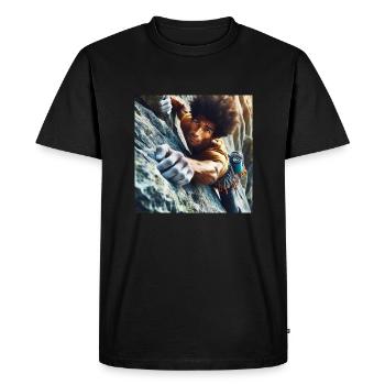 Homme escaladant une paroi rocheuse escarpée par l’Art angélique - T-shirt Premium bio Homme - noir - Devant - Nico (187cm)