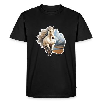 Wild horse in front of a mountain range - Men's Premium Organic T-Shirt - black - Front - Nico (187cm)