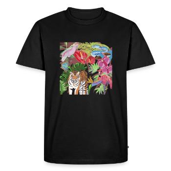 Peinture de la jungle tigres et oiseaux - T-shirt Premium bio Homme - noir - Devant - Nico (187cm)