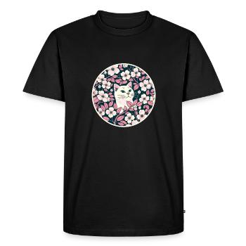White Cat Flowers - Men's Premium Organic T-Shirt - black - Front - Nico (187cm)