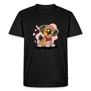 Chiot mignon assis avec un chien de mode de visage sérieux - T-shirt Premium bio Homme - noir - Devant - Nico (187cm)