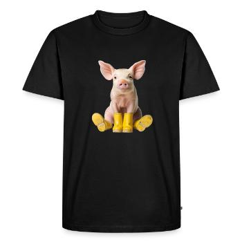 Petit porcelet en bottes de caoutchouc - T-shirt Premium bio Homme - noir - Devant - Nico (187cm)