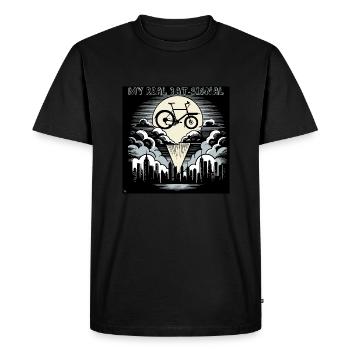 Cargo bike in Bat-Signal style, cargo bike - Men's Premium Organic T-Shirt - black - Front - Nico (187cm)