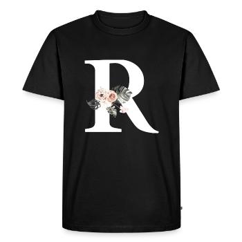 Lettre r floral tropical - T-shirt Premium bio Homme - noir - Devant - Nico (187cm)