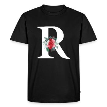 Red Floral Letter R - Men's Premium Organic T-Shirt - black - Front - Nico (187cm)