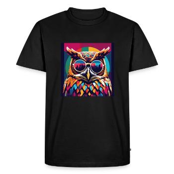 Hibou cool avec lunettes de soleil Popart - T-shirt Premium bio Homme - noir - Devant - Nico (187cm)