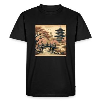 Pagode japonaise vintage en fleurs de cerisier - T-shirt Premium bio Homme - noir - Devant - Nico (187cm)