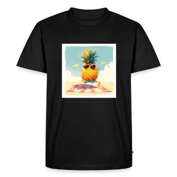 Funny pineapple dancing/exercising on the beach - Men's Premium Organic T-Shirt - black - Front - Nico (187cm)