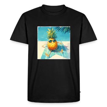 Funny pineapple sunbathing by the pool - Men's Premium Organic T-Shirt - black - Front - Nico (187cm)