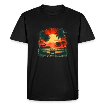 En voiture au coucher du soleil - T-shirt Premium bio Homme - noir - Devant - Nico (187cm)