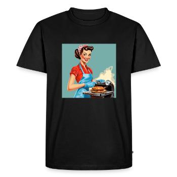 50s style pinup girl dressed as industrial worker - Men's Premium Organic T-Shirt - black - Front - Nico (187cm)
