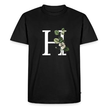 lettre h botanique vert - T-shirt Premium bio Homme - noir - Devant - Nico (187cm)