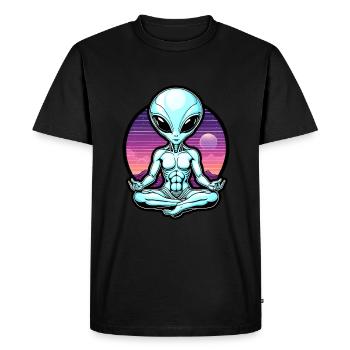 Conception Vaporwave d’un extraterrestre gris méditant - T-shirt Premium bio Homme - noir - Devant - Nico (187cm)