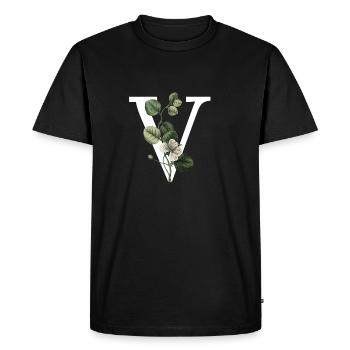 lettre v botanique vert - T-shirt Premium bio Homme - noir - Devant - Nico (187cm)