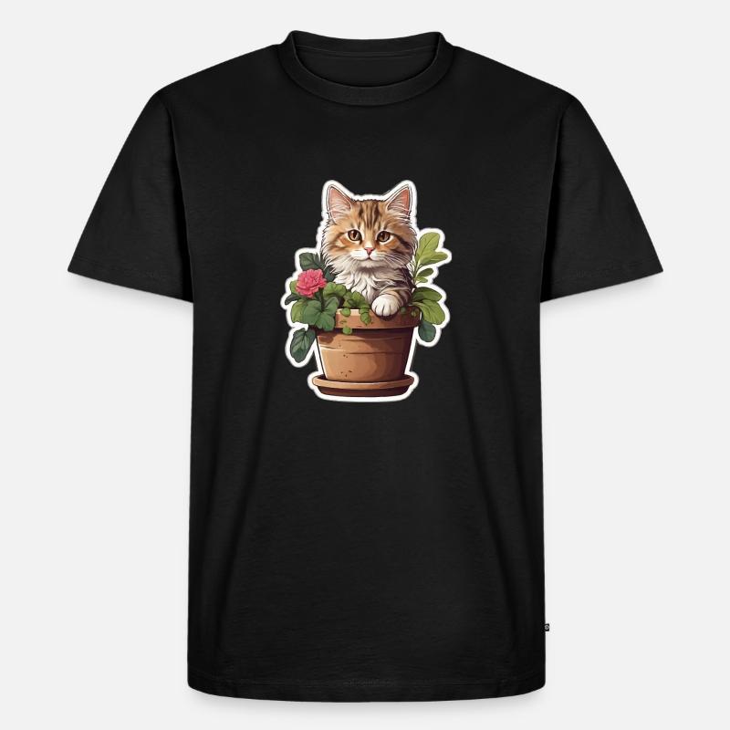 Süße Katze Blume - Männer Premium Bio T-Shirt - Schwarz