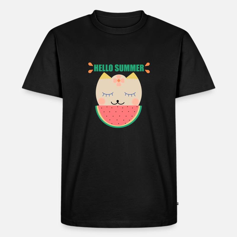 Sommer Katze und Wassermelone - Männer Premium Bio T-Shirt - Schwarz