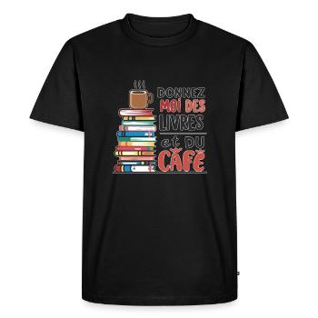 livres et café - culture et boisson - T-shirt Premium bio Homme - noir - Devant - Nico (187cm)