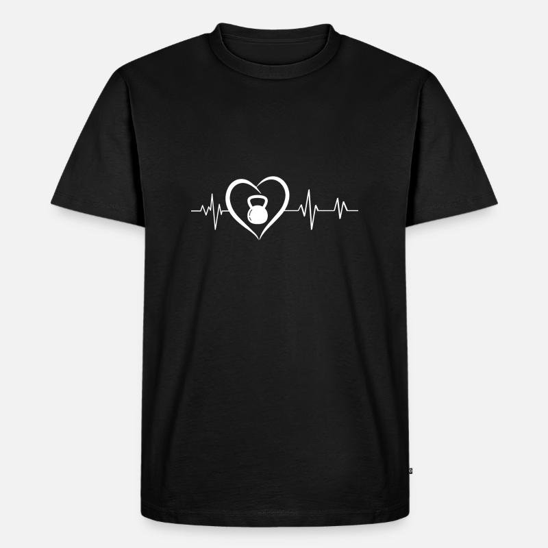 Kettlebell Herzschlag - Männer Premium Bio T-Shirt - Schwarz