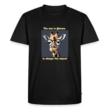Wise Giraffe with Smart Glasses - Men's Premium Organic T-Shirt - black - Front - Nico (187cm)
