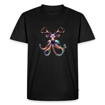 Psychedelic Deer Octopus with Antlers - Men's Premium Organic T-Shirt - black - Front - Nico (187cm)