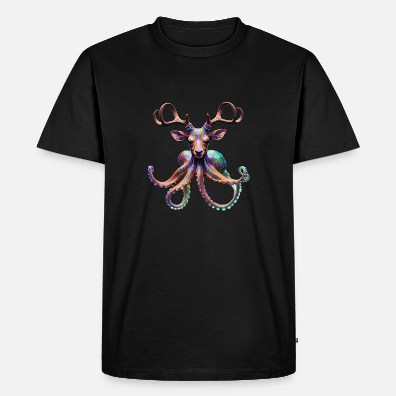 Psychedelischer Hirsch Oktopus mit Geweih - Männer Premium Bio T-Shirt - Schwarz