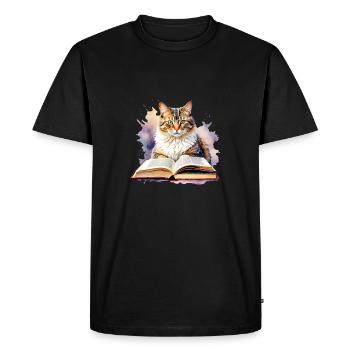 Cat with book - Men's Premium Organic T-Shirt - black - Front - Nico (187cm)