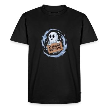 Fantôme mignon avec signe Mon mari m’a fantôme Design - T-shirt Premium bio Homme - noir - Devant - Nico (187cm)