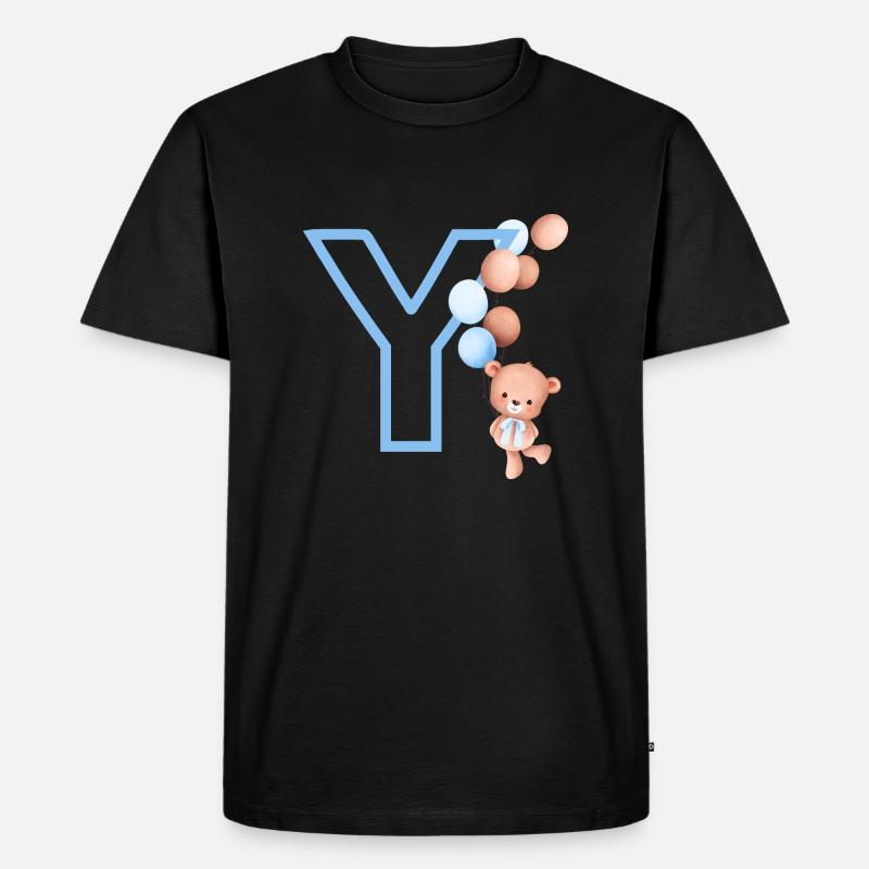 Blauer Buchstabe Y Bär - Männer Premium Bio T-Shirt - Schwarz