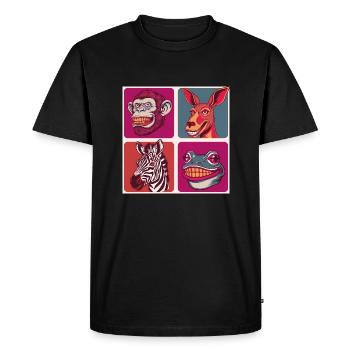sourire animaux kangourou singe zèbre grenouille Halloween - T-shirt Premium bio Homme - noir - Devant - Nico (187cm)