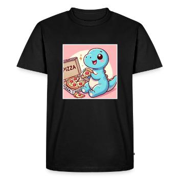 Pizza Dino mignonne, Dinosaure Kawaii - T-shirt Premium bio Homme - noir - Devant - Nico (187cm)