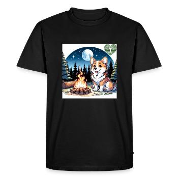 Corgi at the campfire at night - Men's Premium Organic T-Shirt - black - Front - Nico (187cm)
