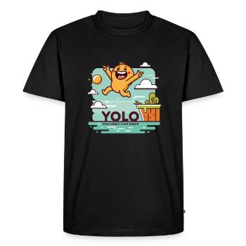 Design "Leap of Joy" YOLO - Men's Premium Organic T-Shirt - black - Front - Nico (187cm)