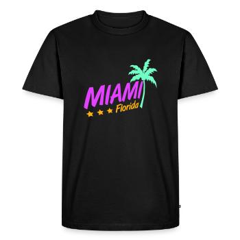 Miami États-Unis Palm Trees Beach Sun America Floride Logo - T-shirt Premium bio Homme - noir - Devant - Nico (187cm)