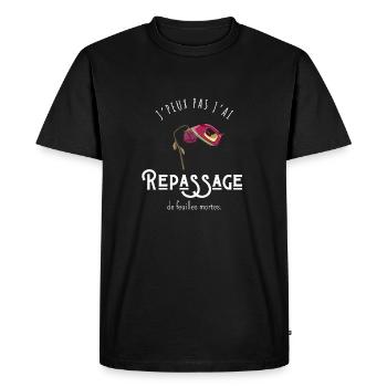 J’peux pas j’ai repassage des feuilles mortes - T-shirt Premium bio Homme - noir - Devant - Nico (187cm)