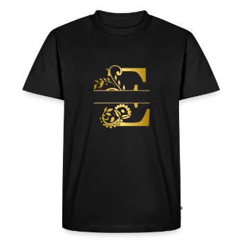 Personalised floral gold letter e - gift idea - Men's Premium Organic T-Shirt - black - Front - Nico (187cm)